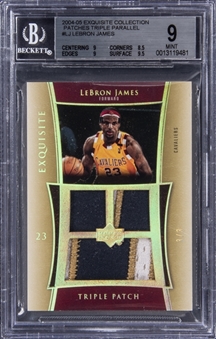 2004-05 UD "Exquisite Collection" Triple Patch Parallel #LJ LeBron James Triple Patch Card (#3/3) - BGS MINT 9
